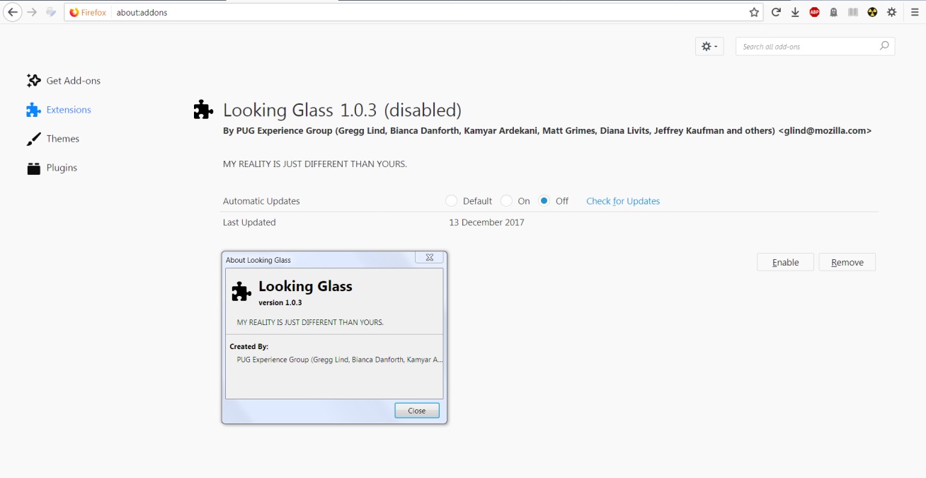 Расширение Looking Glass 1.0.3 для Firefox