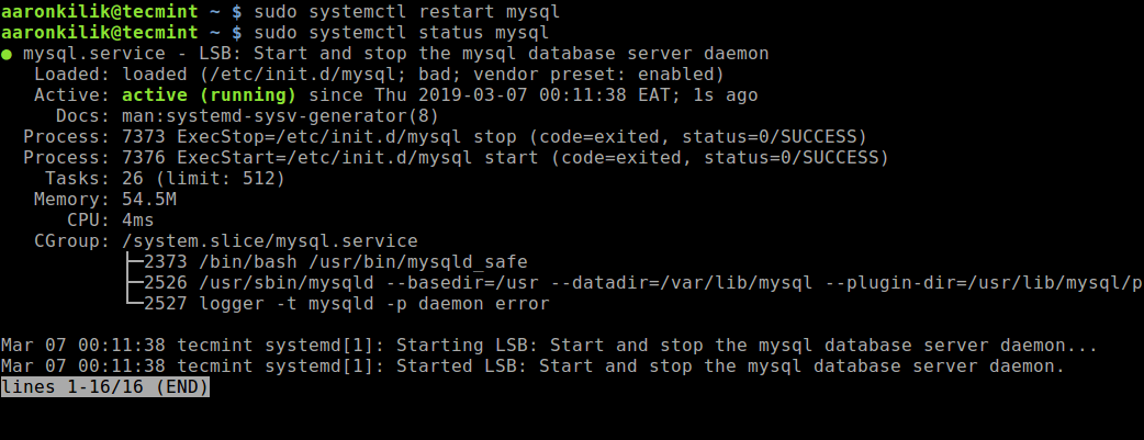 restart mysql service